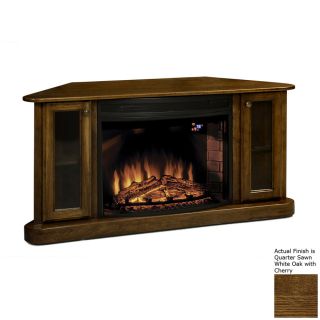 Topeka Innovative Concepts 55 in W 4770 BTU Quarter Sawn White Oak with Cherry Wood Corner LED Electric Fireplace with Thermostat and Remote Control