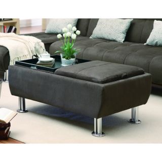 Brown Microfiber Storage Ottoman with Serving Trays   16082885
