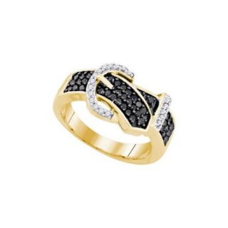 10K Yellow Gold 0.51ctw Fancy Shiny Pave Diamond Black Belt Fashion Ring