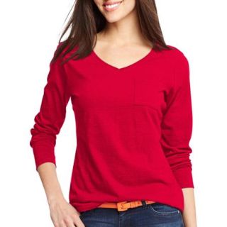 Hanes Women's V Neck Long Sleeve Pocket T Shirt