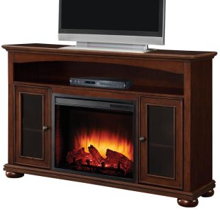 Pleasant Hearth 56 in W 4,600 BTU Cherry Wood and Metal Fan Forced Electric Fireplace with Thermostat and Remote Control