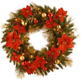 National Tree Pre Lit 36" Decorative Collection Home Spun Wreath with 100 Clear Lights