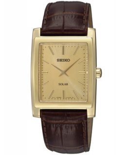 Seiko Watch, Mens Solar Brown Leather Strap 28mm SUP896   Watches