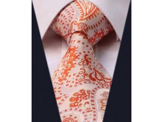 DWTF4005N   Orange Floral Classic Woven 100% Silk Tie Necktie