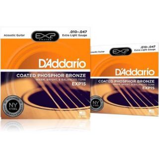 D'Addario EXP15 Coated Phosphor Bronze Extra Light Acoustic Guitar Strings 2 Pack