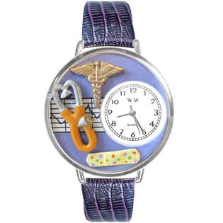 Whimsical Gifts Nurse 2 Purple Watch in Silver (Large)   Jewelry