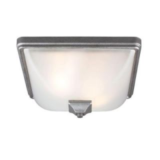 Sea Gull Lighting Irving Park 2 Light Outdoor Weathered Pewter Ceiling Flushmount with Satin Etched Glass 7828402 57