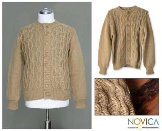 Alpaca Wool Mens Camel Sands Cardigan Sweater (Peru)  