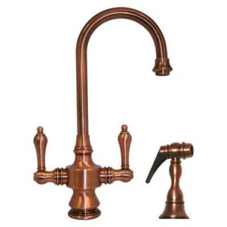 Whitehaus Collection Vintage III 2 Handle Side Sprayer Kitchen Faucet in Antique Copper WHKSDLV3 8104 ACO