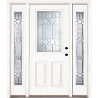 Feather River Doors 63.5 in. x 81.625 in. Mission Pointe Zinc 1/2 Lite Unfinished Smooth Fiberglass Prehung Front Door with Sidelites 882190 3A4