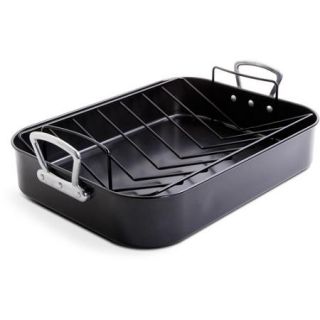 Gibson Home French Roaster 2 Piece Turkey Roaster and V Rack, Black