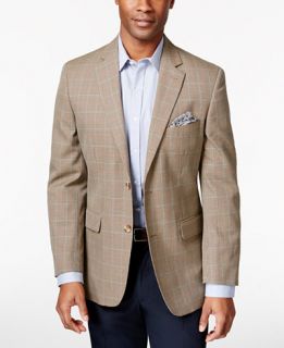 Tasso Elba Mens Khaki Houndstooth Classic Fit Sport Coat, Only at