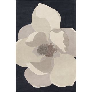Allie Handmade Floral Black Wool Rug (5 x 76)   15075354  