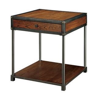 Furniture of America Antique Oak Graden Industrial End Table   Home