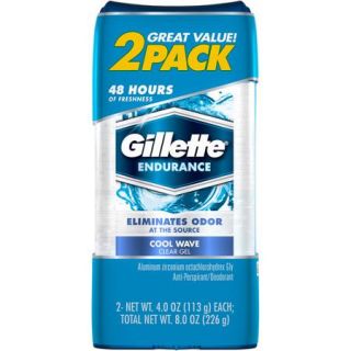 Gillette Endurance Cool Wave Clear Gel Anti Perspirant & Deodorant, 4 oz, 2 count