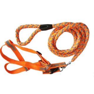 PET LIFE Large Neon Orange Reflective Stitched Easy Tension Adjustable 2 in 1 Dog Leash and Harness LS3ORLG