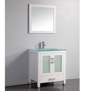 Tempered Glass Top White 30 inch Bathroom Vanity with Matching Framed