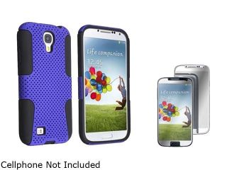 Insten Black Skin / Blue Meshed Hard Hybrid Case + Mirror Screen Protector Compatible with Samsung Galaxy S4 SIV i9500