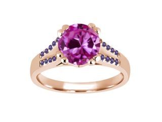 1.20 Ct Round Pink Created Sapphire Purple Amethyst 14K Rose Gold Ring