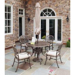 Home Styles Taupe 5 Piece Patio Dining Set with Natural Cushions and Umbrella 5559 3086