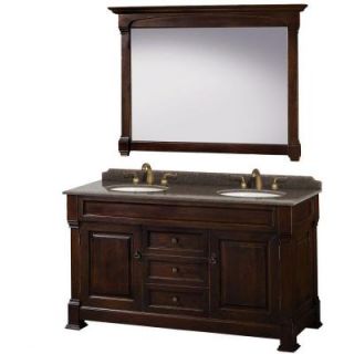 Wyndham Collection Andover 60 in. W x 23 in. D Vanity in Dark Cherry with Granite Vanity Top in Imperial Brown with White Basins and Mirror WCVTRAD60DDCIBUNOM56