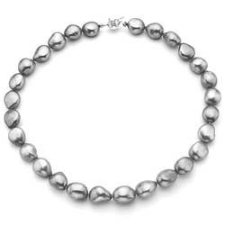 Pearlyta Sterling Silver Grey Akoya Baroque Pearl Strand Necklace (7 8