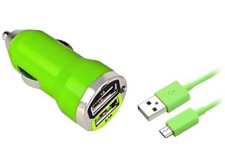 Insten Green Micro USB 2  in 1 Cable 3FT+Green Dual USB Mini Car Charger Adapter Compatible With Motorola Droid X X2 Droid Razr Maxx XT926