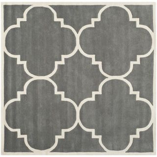 Handmade Moroccan Dark Grey Geometric Wool Rug (7 Square)