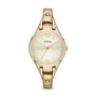 Fossil Womens Georgia Black and Goldtone Leather Strap Watch