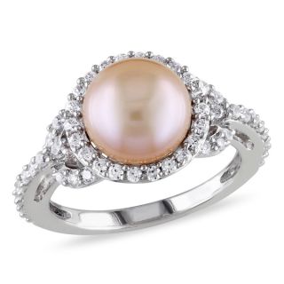 Miadora Sterling Silver Cultured Pearl and Cubic Zirconia Ring (8.5 9