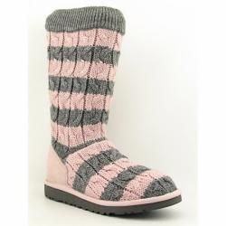 UGG Australia Girls Pink Classic Tall Stripe Cable Knit Boots (Size