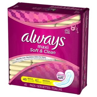 Always Maxi Soft and Clean Regular Pads   45 count