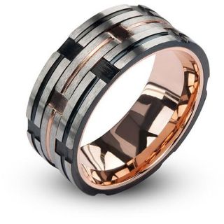 Steel Art Men's Stainless Steel IP Rose Gold and Black Track Matte and Polished Ring