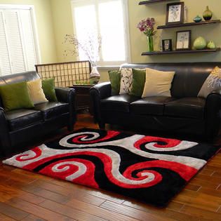 DonnieAnn 3D Shaggy 805 Abstract swirl design Black color area rug 5