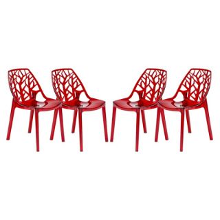 Somette Modern Flora Transparent Red Plastic Dining Chair (Set of 4
