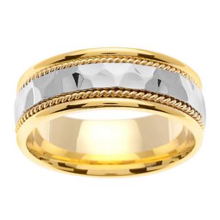14k Two tone Gold Womens Comfort Fit Handmade Hammered Weave Wedding