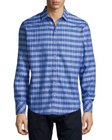 Zachary Prell Plaid Long Sleeve Woven Shirt, Blue