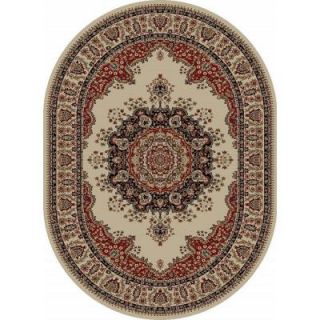 Tayse Rugs Sensation Ivory 5 ft. 3 in. x 7 ft. 3 in. Traditional Oval Area Rug 4702  Ivory  5x8 Oval
