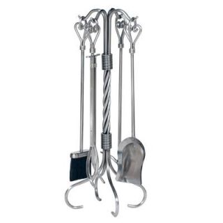 UniFlame Pewter Wrought Iron 5 Piece Fireplace Tool Set with Heart Handles F 1619