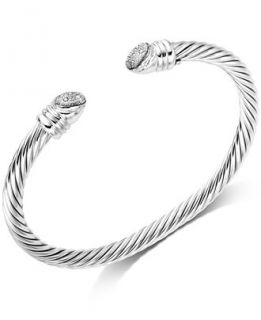 Sterling Silver Diamond Cable Cuff Bracelet (1/10 ct. t.w