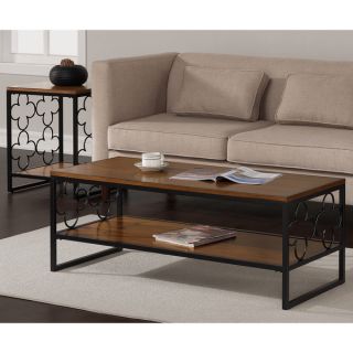 Quatrefoil Design Black and Pecan Top Coffee Table   16478581