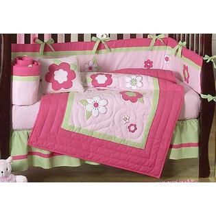 Sweet Jojo Designs  Flower Pink and Green Collection 9pc Crib Bedding