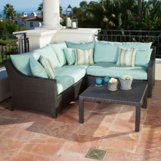 RST Brands Deco 4 Piece Patio Sectional Set with Bliss Blue Cushions OP PESS4 BLS K