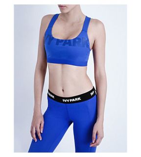 IVY PARK   Logo print V back mesh panel jersey sports bra