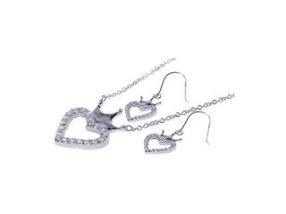 Cubic Zirconia CZ .925 Sterling Silver Heart Crown Necklace Pendant Earrings Jewelry Set 567 bgs00009