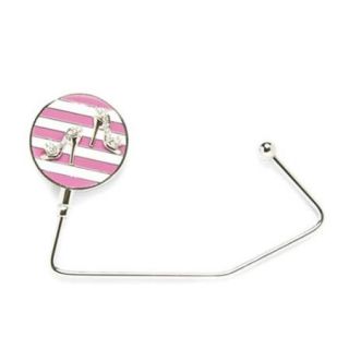 New Pink Striped Crystal Heel Purse hook Hanger w/ Bag