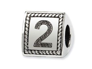 925 Sterling Silver Charm Number 2 Triangle Block Bead