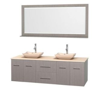 Wyndham Collection Centra 72 in. Double Vanity in Gray Oak with Marble Vanity Top in Ivory, Marble Sinks and 70 in. Mirror WCVW00972DGOIVGS2M70
