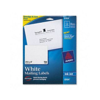 Avery White Shipping Labels with TrueBlock Technology for Inkjet Printers, 3 1/3" x 4", Pack of 150