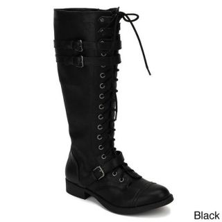 Soda Womens Ahoy S Buckled Lace up Riding Boots